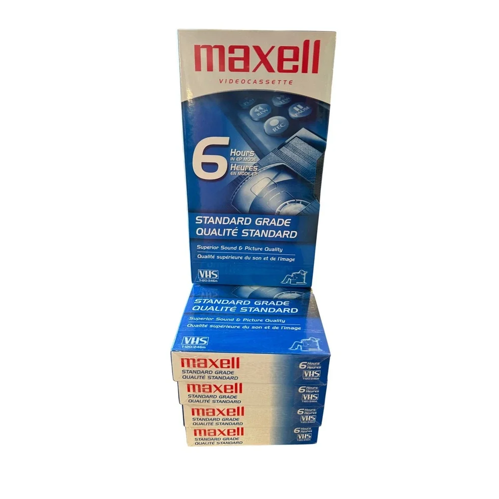 Maxell 6 hour VHS tapes Standard Grade Lot of 5 NEW & SEALED‎